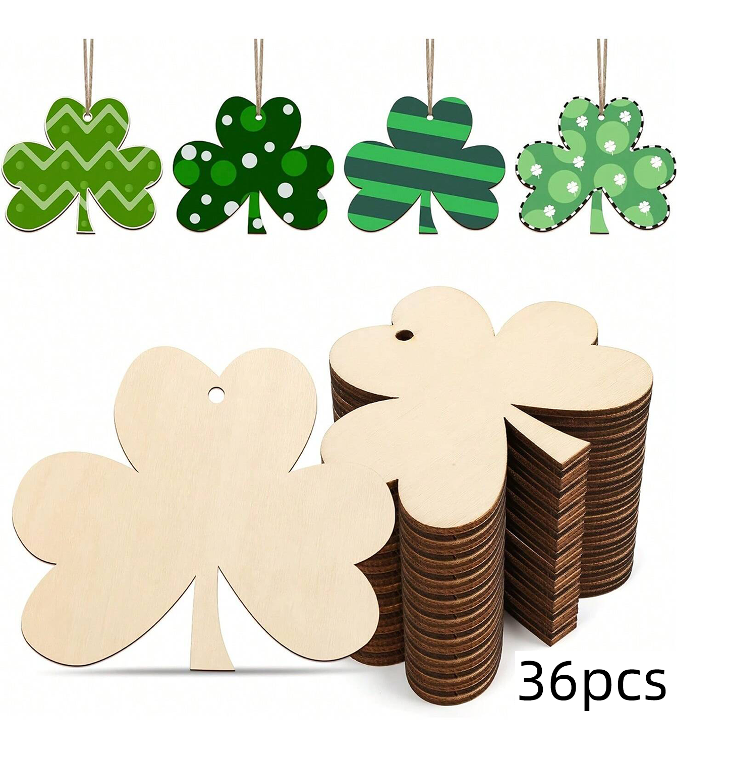 Puzzle Blank White - 12/24/36Unfinished Wooden Shamrock Decorations DIY Blank