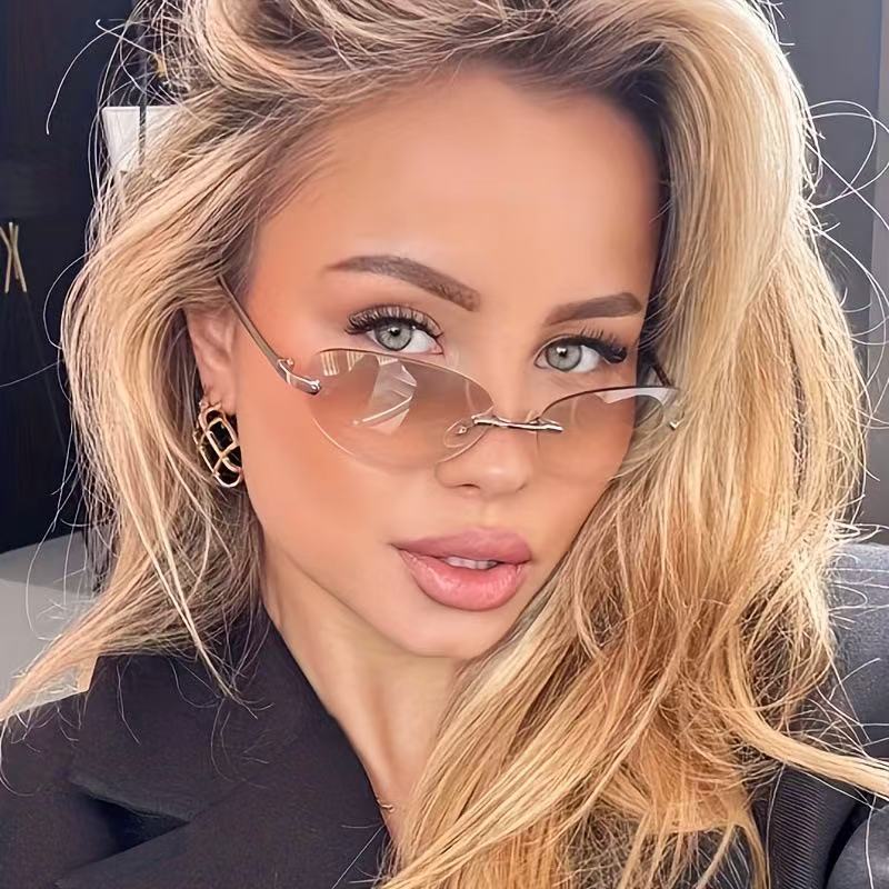 Rimless Oval Sunglasses Women  - مراجعة Metal Photo Panel وسعره