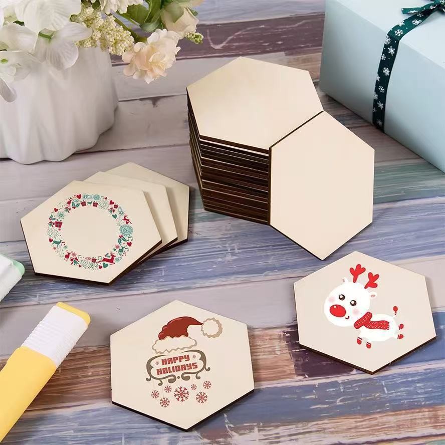 50/100Pcs Hexagon Wood Blank U - مراجعة Puzzle Blank White وسعره
