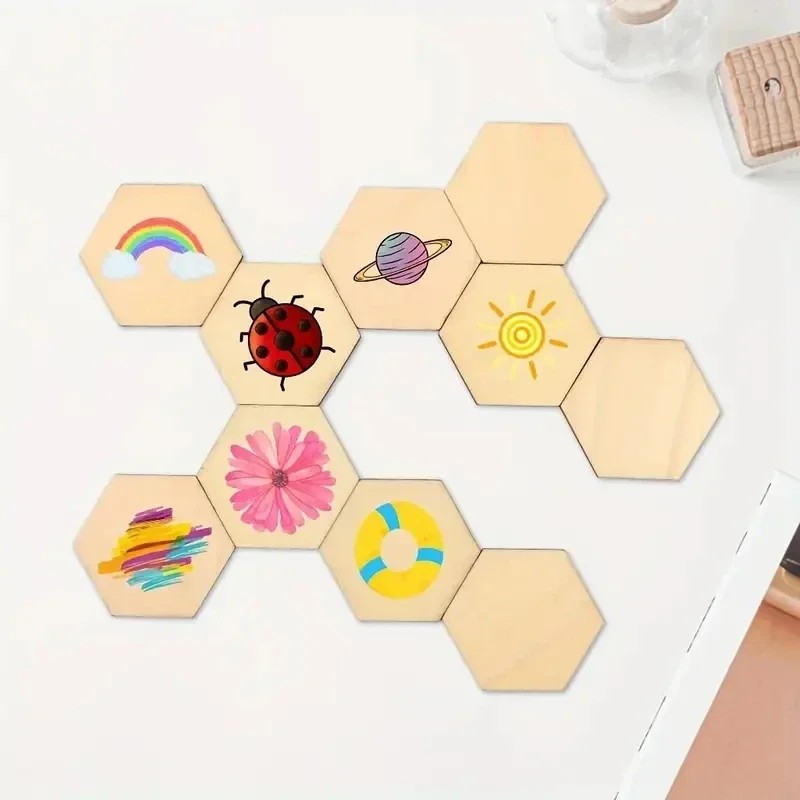50/100Pcs Hexagon Wood Blank U - مراجعة Puzzle Blank White وسعره