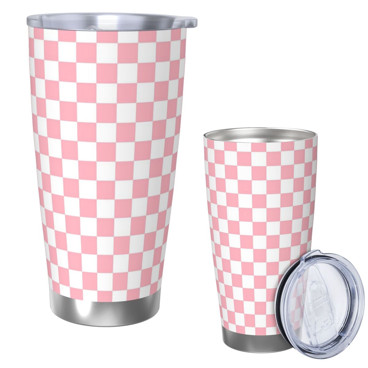 Pink White Checkerboard Patter - مراجعة Tumbler 20Oz White وسعره