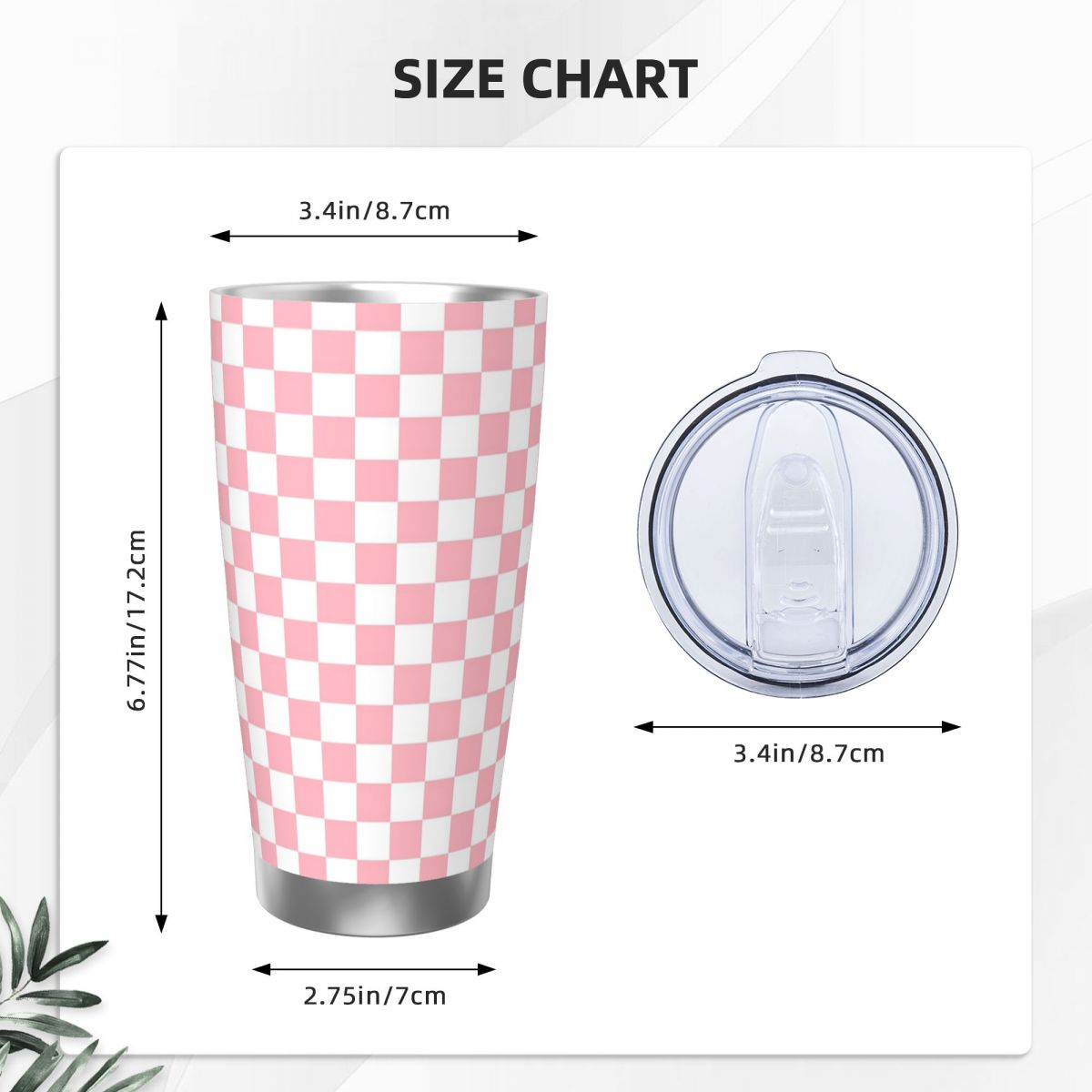 Pink White Checkerboard Patter - مراجعة Tumbler 20Oz White وسعره