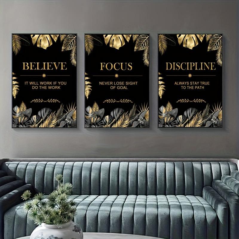 3pcs gold, leaves, text - Mode - مراجعة Canvas Wrap Ready وسعره