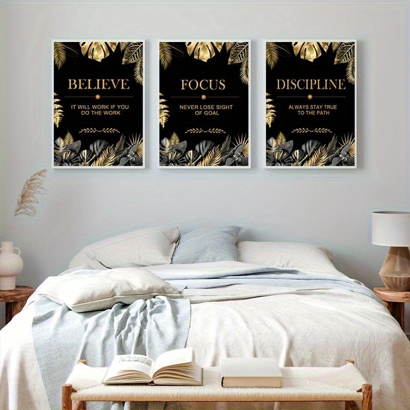 3pcs gold, leaves, text - Mode - مراجعة Canvas Wrap Ready وسعره