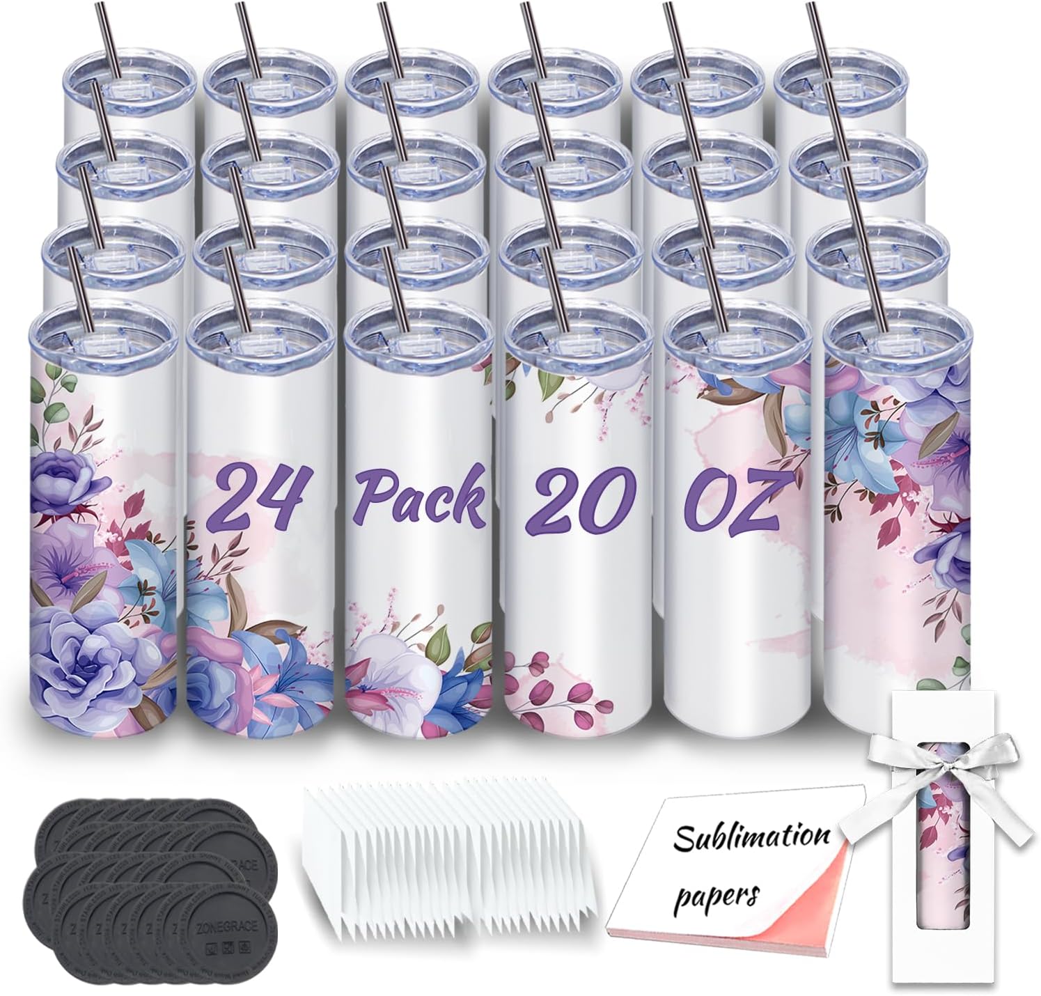24 Pack 20 oz Straight Sublima - مراجعة Tumbler 20Oz White وسعره