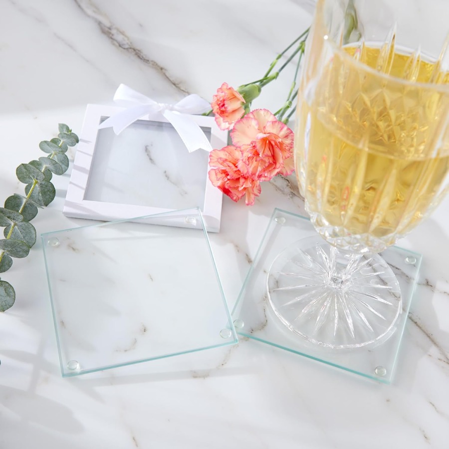 Clear Glass Drink Coasters Set - مراجعة Coaster Sublimation Blank وسعره