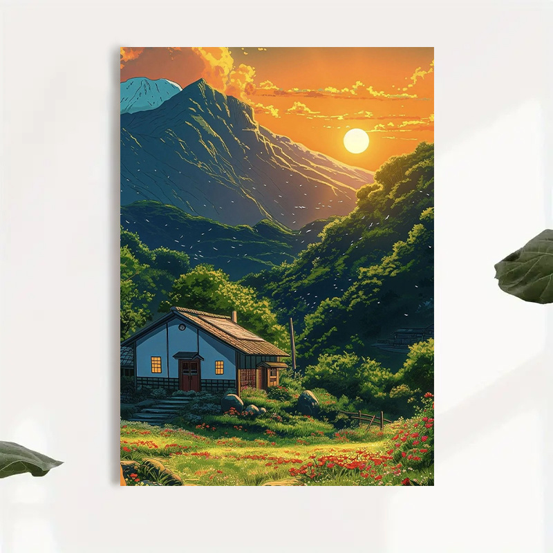 1pc Mountain Cabin Sunset Canv - مراجعة Canvas Wrap Ready وسعره
